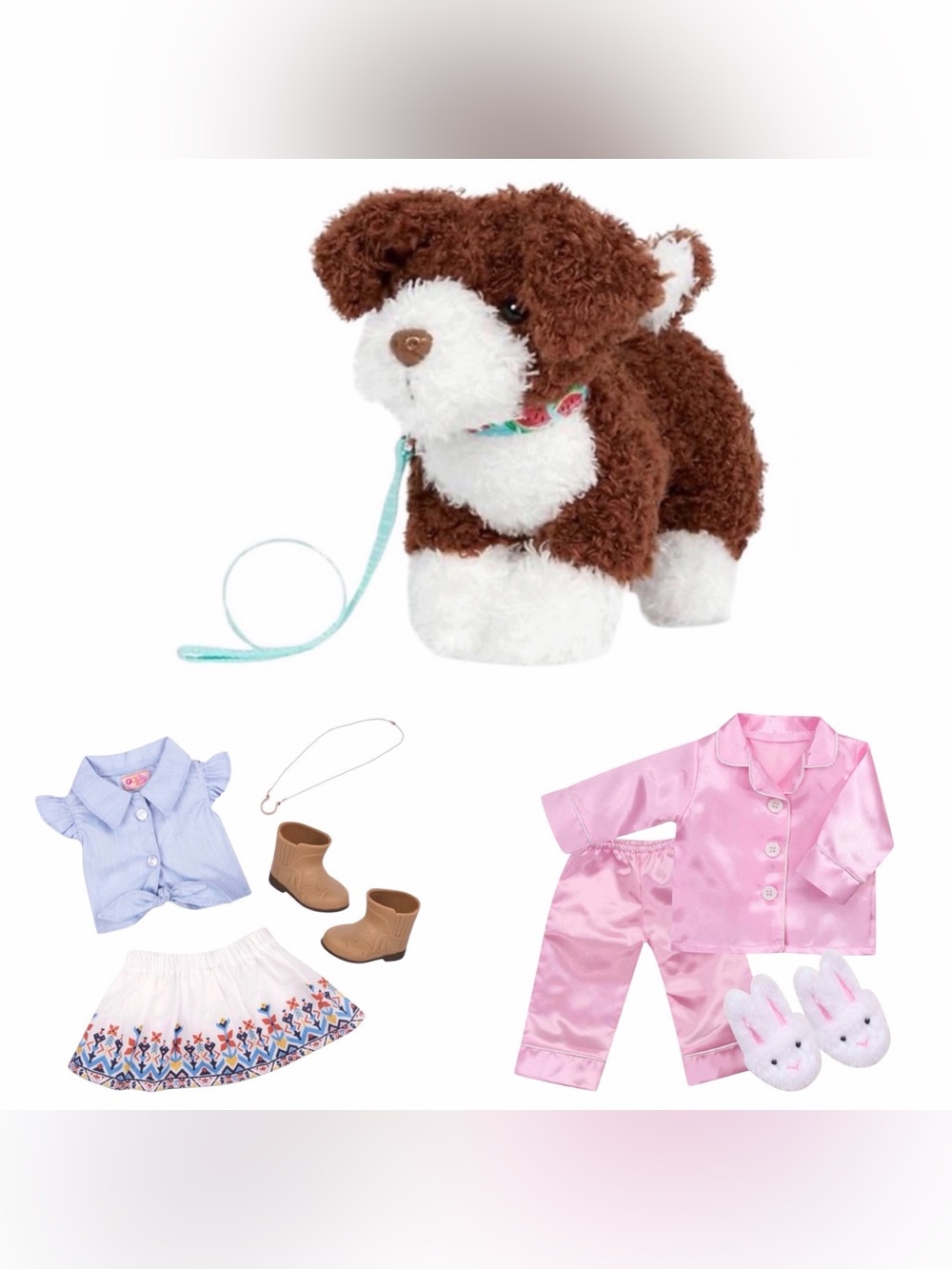 Bundle of Our Generation Accessories -Pet Portuguese Puppy and 2 Outfits